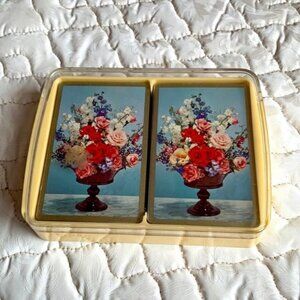 Vtg Playing Cards with Flowers 2 Decks in Hard Box